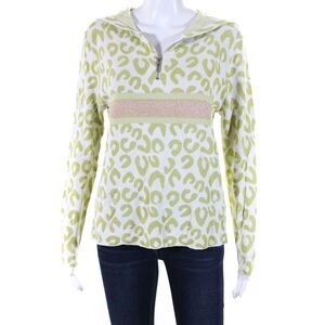 529 Womens Tight-Knit Cheetah Print Long Sleeve 1/2 Zip Hooded Top Green Size 1